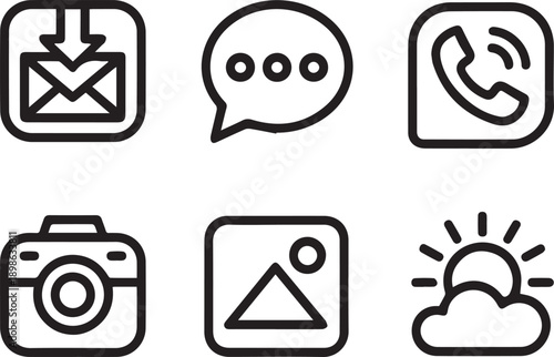 black and white icons set Modern Vector Icon Set for Business, Technology and Creative Design Clean, Minimal and Editable Icons Collection for Web, App and UI UX High Quality Flat Vector Icons Isolate