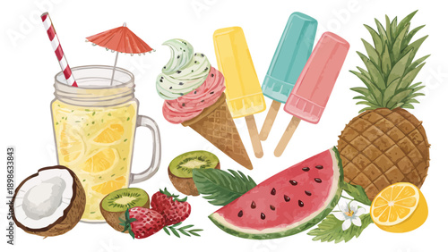 Colorful summer treats and fresh fruits for a refreshing day