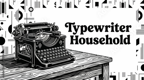 Vintage Typewriter Household Object Retro Black White Background Vector Illustration