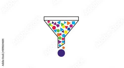 Data Filtering Funnel Icon: Colorful Geometric Shapes Refining Information, Sorting Input, and Visualizing Conversion Processes