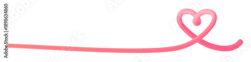 Minimalist pink 3D continuous line heart on white background, modern romantic concept of love and connection, isolated vector illustration. Romantic minimal border for wedding, Valentine s Day