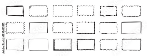 rectangular frames. doodle hand drawn borders set. decoration elements
