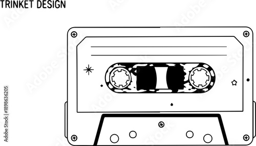 Retro aesthetic audio cassette tape illustration with clouds and stars, vintage 90s lo-fi music design