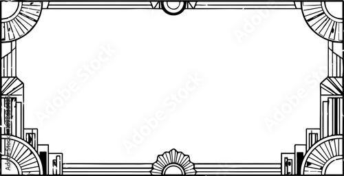 Geometric Art Deco Style Border Frame with Fan Patterns and Retro Muted Colors