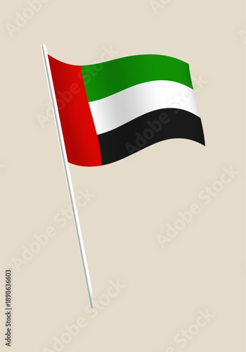 United Arab Emirates flag waving on a flagpole, a patriotic vector illustration isolated on a simple background.