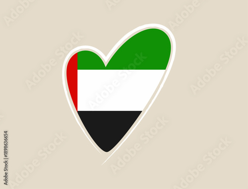 United Arab Emirates flag illustrated inside a heart shape, a vector symbol of patriotic love and national pride.