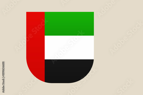 United Arab Emirates flag shield icon, a patriotic vector emblem representing the national symbol for government and travel.