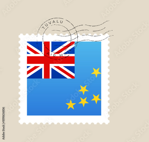 Tuvalu postage stamp featuring the national flag with a retro airmail postmark, a vector for travel concepts.