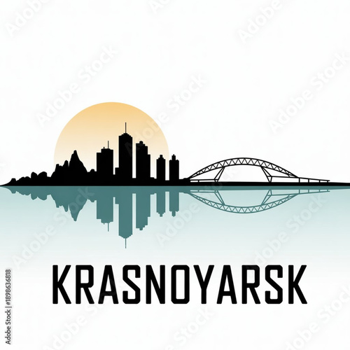 Krasnoyarsk Skyline Silhouette — A Historic River City in Central Siberia Vector Illustration