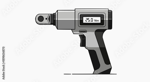 Digital Torque Wrench Vector Illustration for Precision Fastening and Industrial Assembly, Featuring an LCD Display for Accurate Measurement in a Monochromatic Style