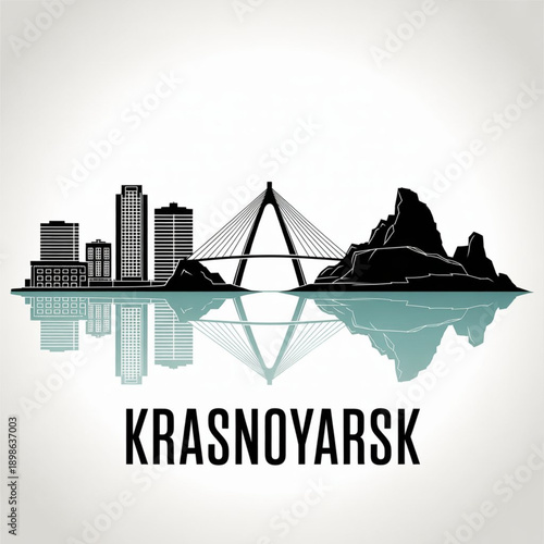 Krasnoyarsk Skyline Silhouette — A Dramatic River City in Central Siberia Vector Illustration