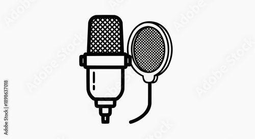 Iconic sound recording microphone with pop filter, perfect for music production, podcasting, and voiceovers