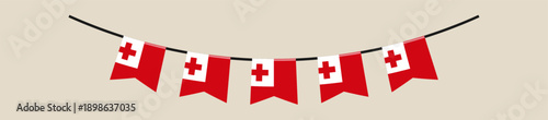 Tonga Flag Bunting Hanging in a Festive Garland for National Holiday, Independence Day, or Event Celebration Decoration.