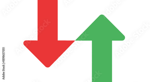 Red Down and Green Up Arrows Icon. Business Conflict, Growth vs. Decline, Financial Market Trends, Success and Failure Opposition Concept.