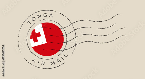 Tonga postmark vector seal featuring the national flag on a vintage air mail cancellation stamp for travel and postage.