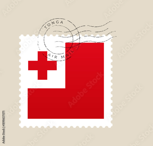 Tonga flag postage stamp vector illustration canceled with a retro air mail postmark for travel and philately design.