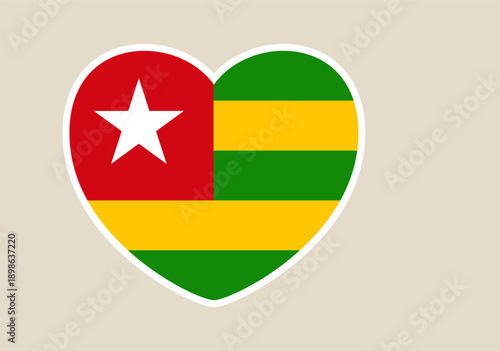 Togo flag designed in a heart shape icon representing national pride and patriotic love for the country. Free Download Togo flag designed in a heart shape icon representing national pride and patriotic love for the country. - GFXLoad