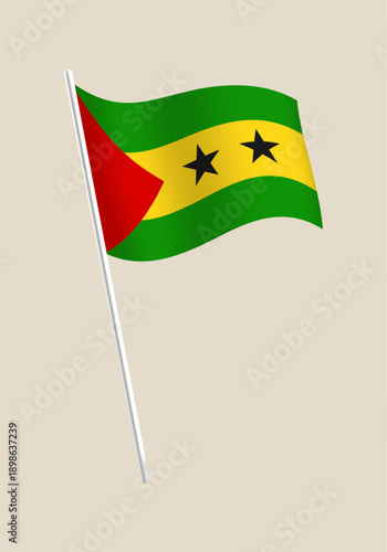 The national flag of São Tomé and Príncipe waving gracefully on a simple flagpole, a patriotic vector symbol.