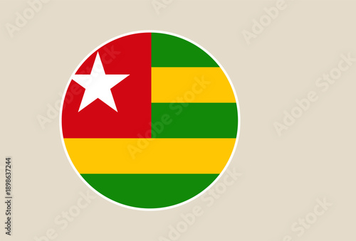 Free Download Togolese national flag presented in a modern circle icon with a white border on a neutral background. - GFXLoad