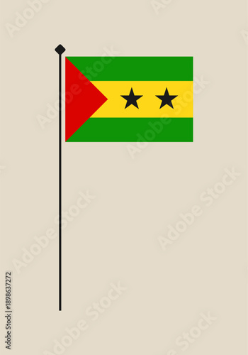 The national flag of Sao Tome and Principe on a pole, an isolated vector illustration of the official country symbol.
