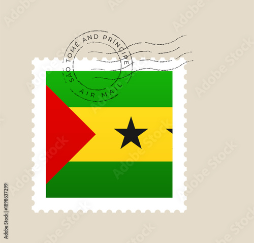 São Tomé and Príncipe postage stamp showing the national flag with a vintage cancellation mark, a retro isolated vector illustration.