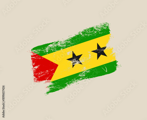 The national flag of São Tomé and Príncipe designed with a grunge brush stroke paint on a neutral background.