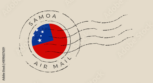 Samoan flag within a grunge postal stamp, a distressed vintage air mail postmark vector for travel and correspondence.