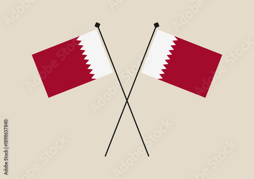 Two Crossed Bahraini Flags on Flagpoles, a Simple Vector Illustration Symbolizing National Pride and Official Diplomacy.