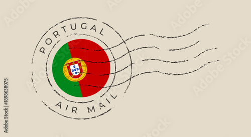 Portugal flag postmark stamp marking international air mail on a vintage grunge envelope for nostalgic travel and correspondence.