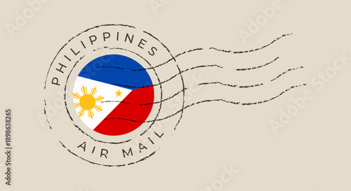 Philippines postmark stamp with national flag, a vintage vector illustration for air mail and international travel concepts.