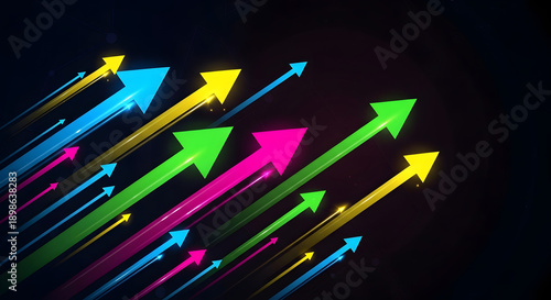 A vibrant display of colorful arrows pointing upwards on a dark background