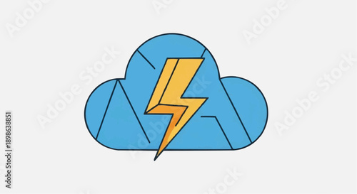 Abstract cloud icon with a yellow lightning bolt symbol representing energy, power, or a sudden idea against a plain background