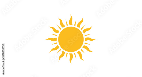 Bright Yellow Sun Icon with Rays on White Background