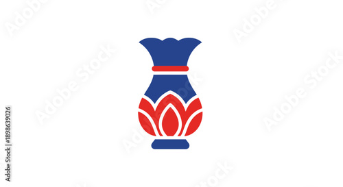 Traditional Vase Icon, Blue and Red Floral Design