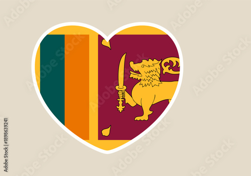 Sri Lanka flag designed within a heart shape, a vector illustration icon symbolizing love and national pride.