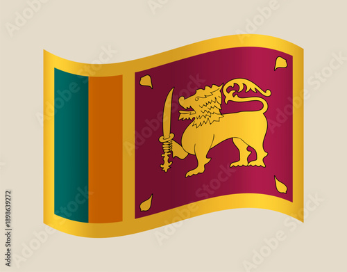 Sri Lanka national flag with golden lion waving realistically in a 3D vector illustration for patriotic events.