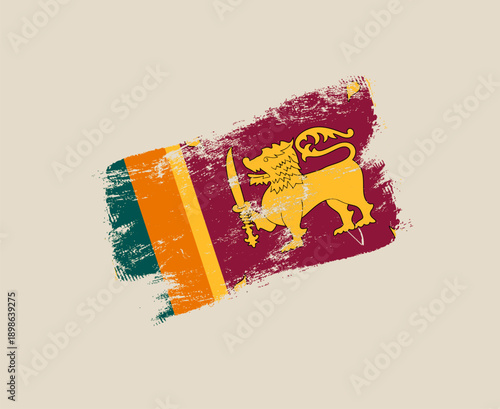 Sri Lanka Flag Painted with a Grunge Brush Stroke, an Artistic Vector Illustration on an Isolated Background.
