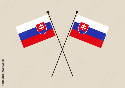 Canvas Print Two crossed vector flags of Slovakia on poles representing the national symbol for diplomatic, political, or patriotic concepts