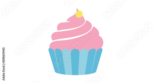 Pink Cupcake with Blue Wrapper and Yellow Sprinkles