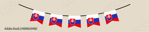 Slovakian Flag Bunting Garland Hanging on a String for a National Holiday or Celebration Event.