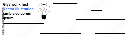 Creativity, innovation, education, design concepts, knowledge sharing, brainstorming. Minimalistic light bulb icon paired with text lines. Creativity and innovation concept for projects