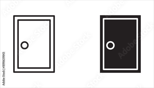 Collection of open and closed door set icons. Door icon. Set of open door icons. Entrance symbol. Door design with handle lines.