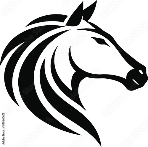 Black horse head silhouette vector illustration in minimal logo style