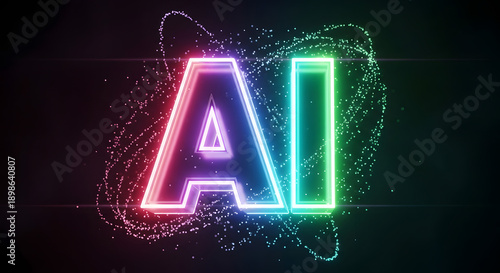 A vibrant neon sign displaying the letters AI in a futuristic and technological setting.