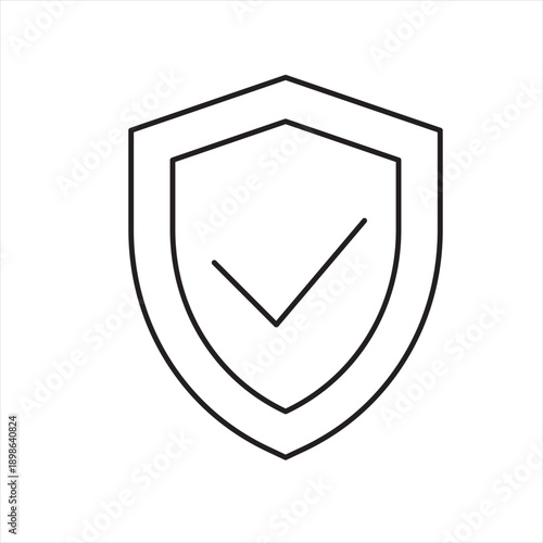 A clean outline shield icon with a check mark, symbolizing security, protection, reliability, and verified trust in a simple, modern design. For your design. Vector EPS 10.