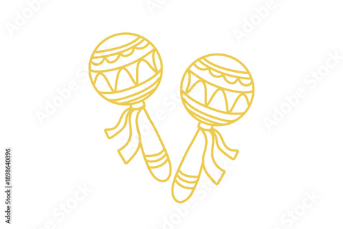 Retro mardi gras two golden outline maracas musical instruments icon