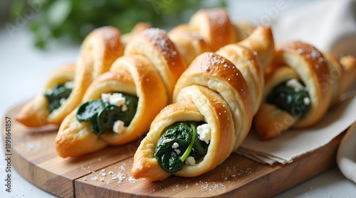 Spinach and Feta Stuffed Puff Pastry Twists on Board