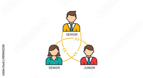 Senior to Junior Team Structure and Collaboration Icon. Business Mentorship, Feedback Loop, and Role Hierarchy Diagram.