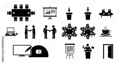 Collection of Business Meeting Icons and Symbols.