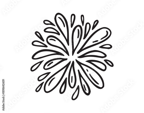 Doodle water splash in vintage style. Hand drawn lack vector ketch illustration. Sun, starburst, sparkle, sunburst set. Line sparkle explosion. Retro spark